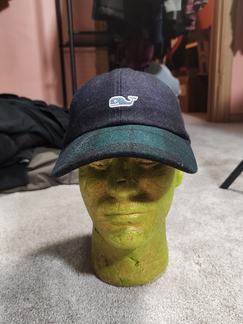 Vineyard Vines Navy & Green Plaid Baseball Cap 100% Wool